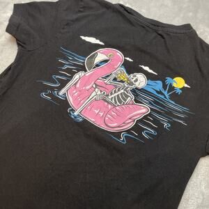 Taco Tuesday Tee T-Shirt Size M Black Skeleton Eating Pizza Riding Flamingo‎ Top